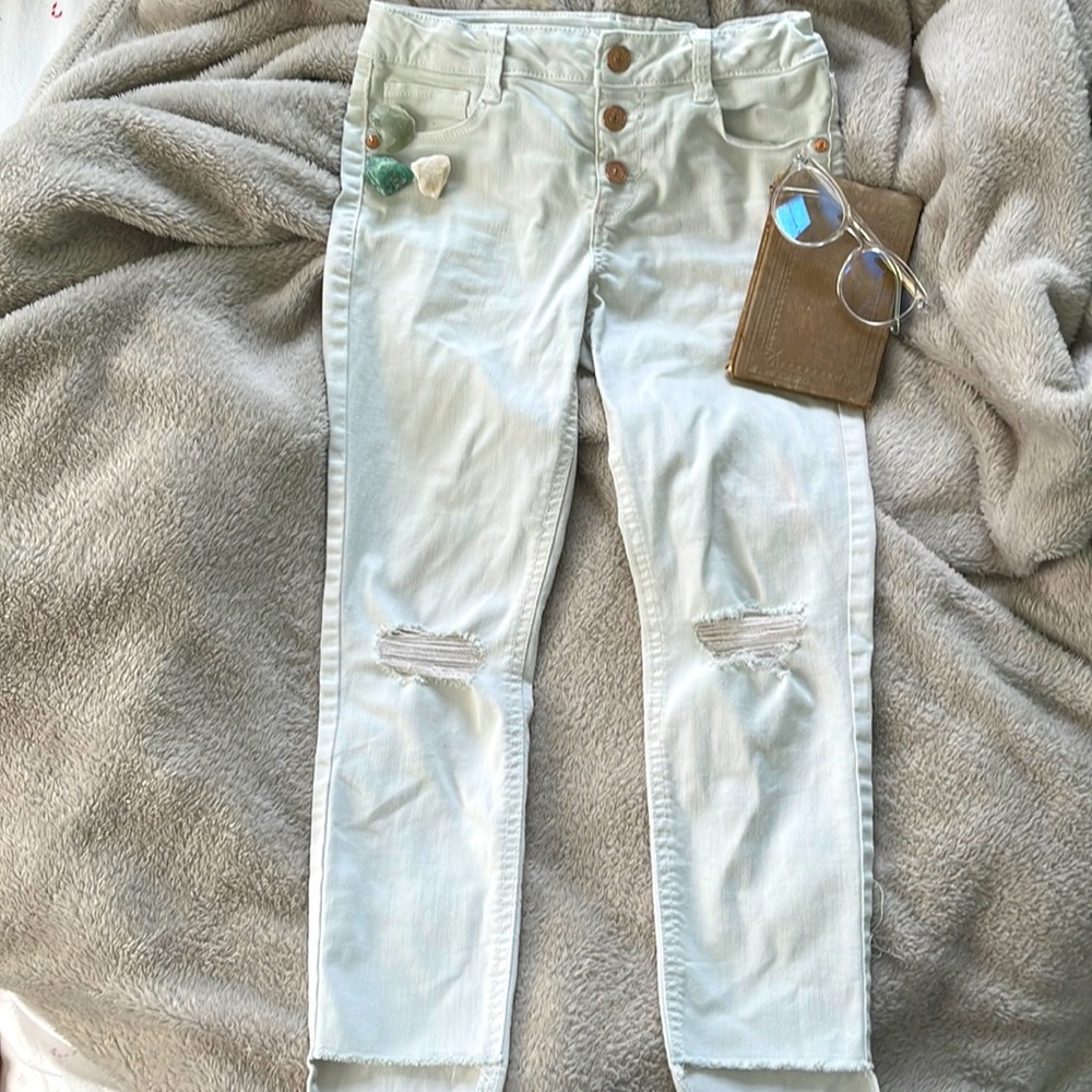 Selling- jeans,  they have holes, there ARIZONA JEAN CO,  12 reg,  white jeans